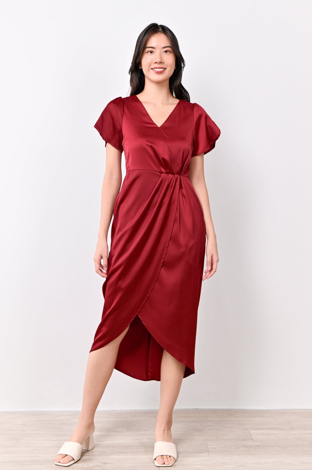 SOMI SLEEVED OVERLAP DRESS IN WINE