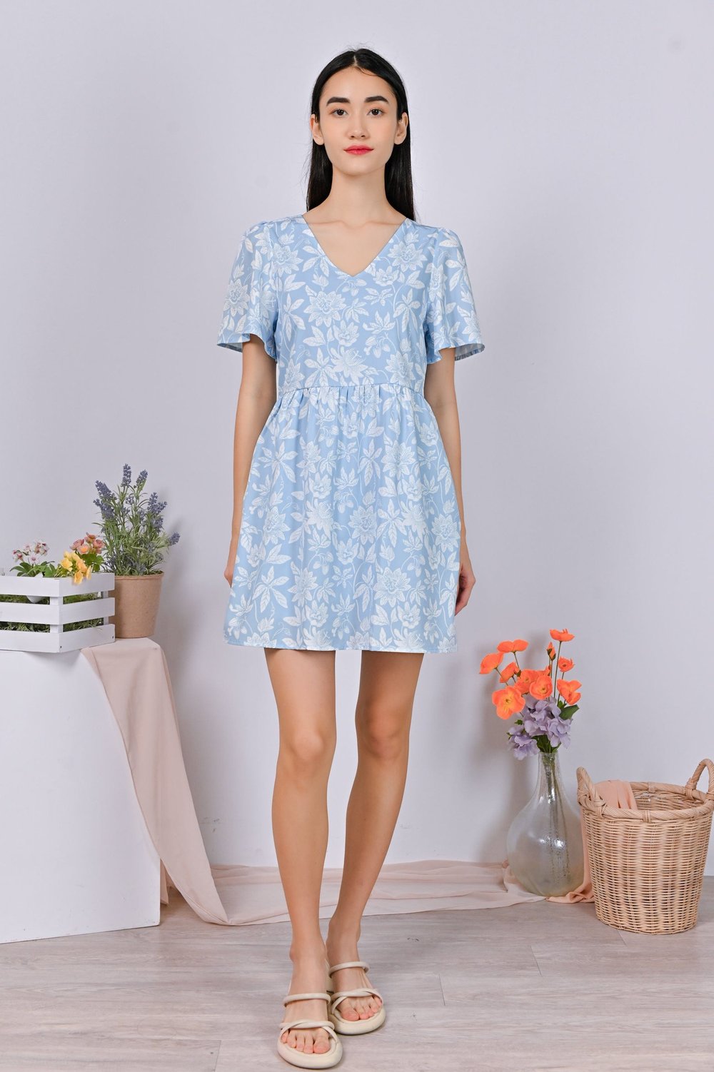 CAMY BLUE V-NECK DRESS-ROMPER