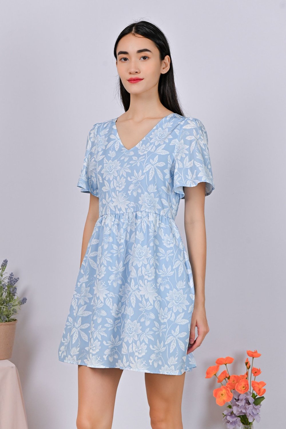 CAMY BLUE V-NECK DRESS-ROMPER