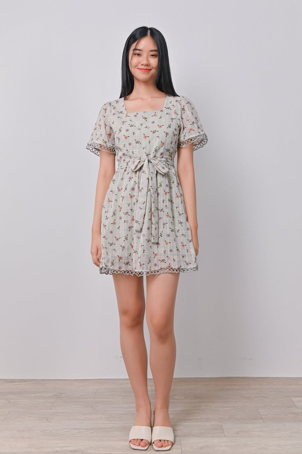 DANNA LATTICE DRESS-ROMPER IN GREEN