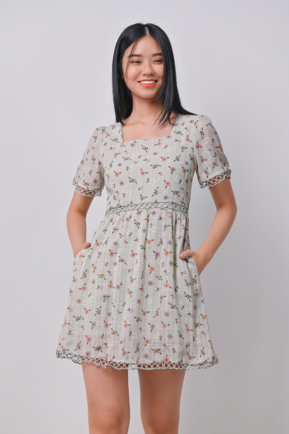 DANNA LATTICE DRESS-ROMPER IN GREEN