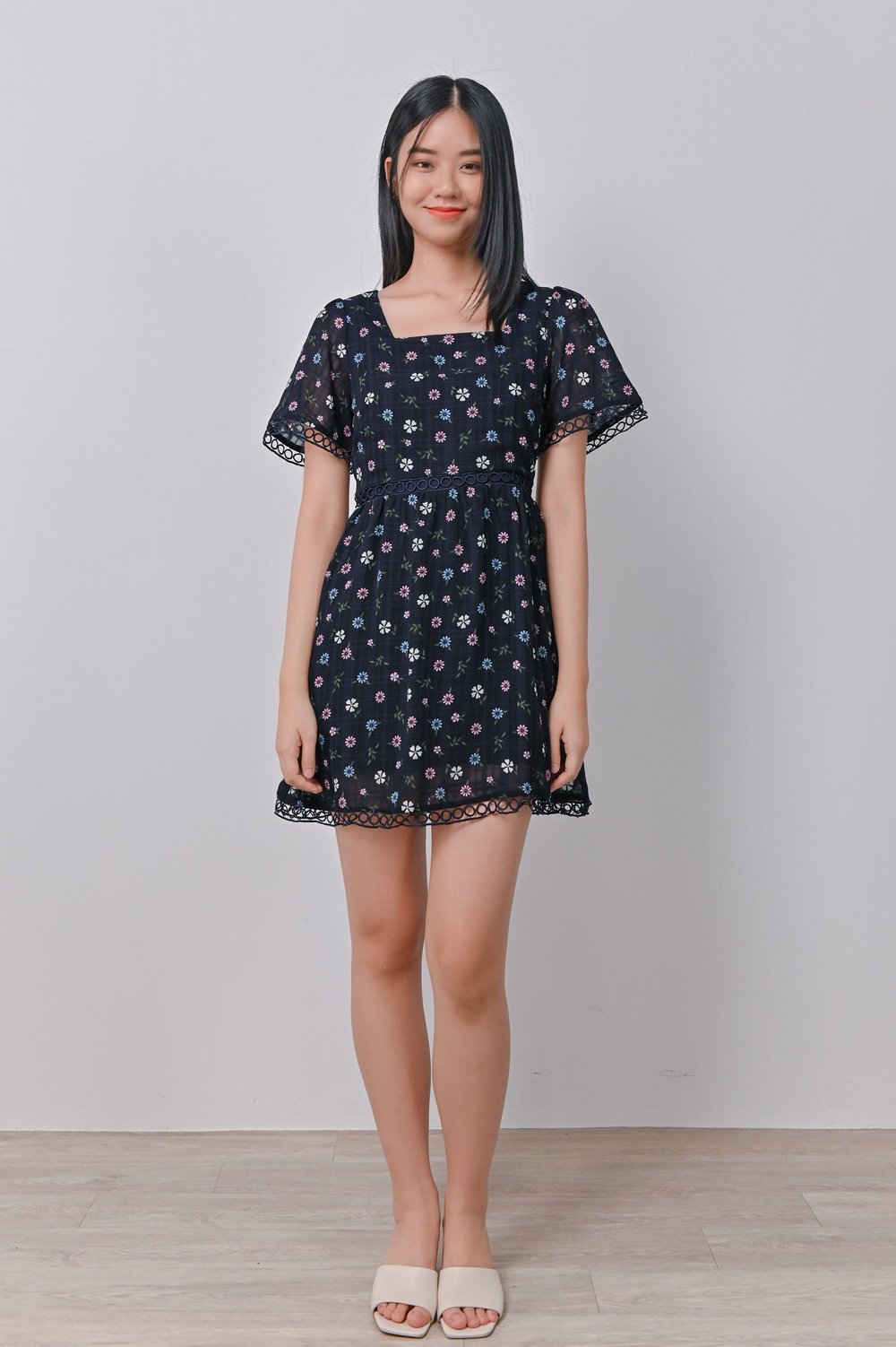 DANNA LATTICE DRESS-ROMPER IN NAVY