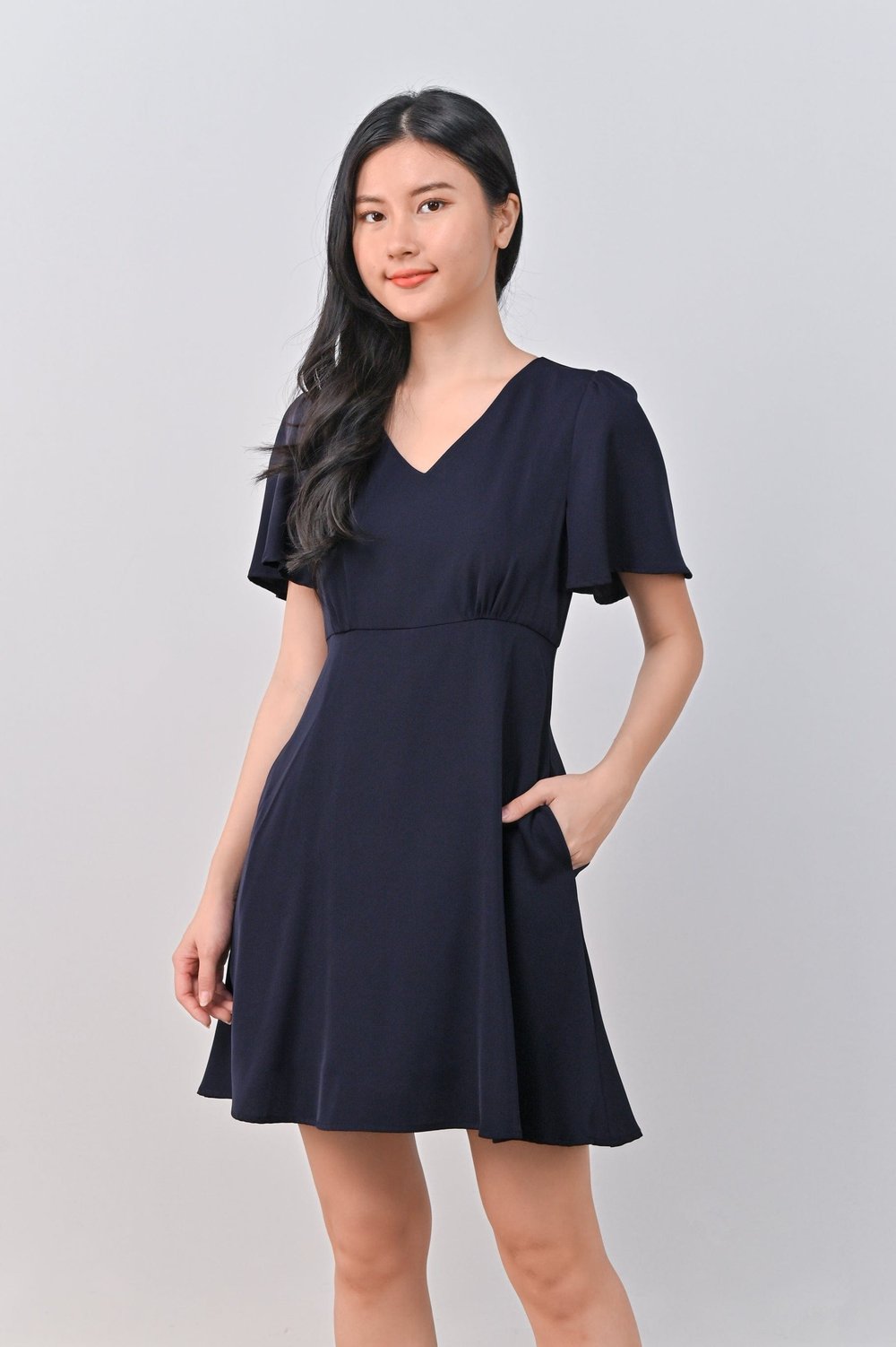 DONELLA V-NECK DRESS-ROMPER IN NAVY