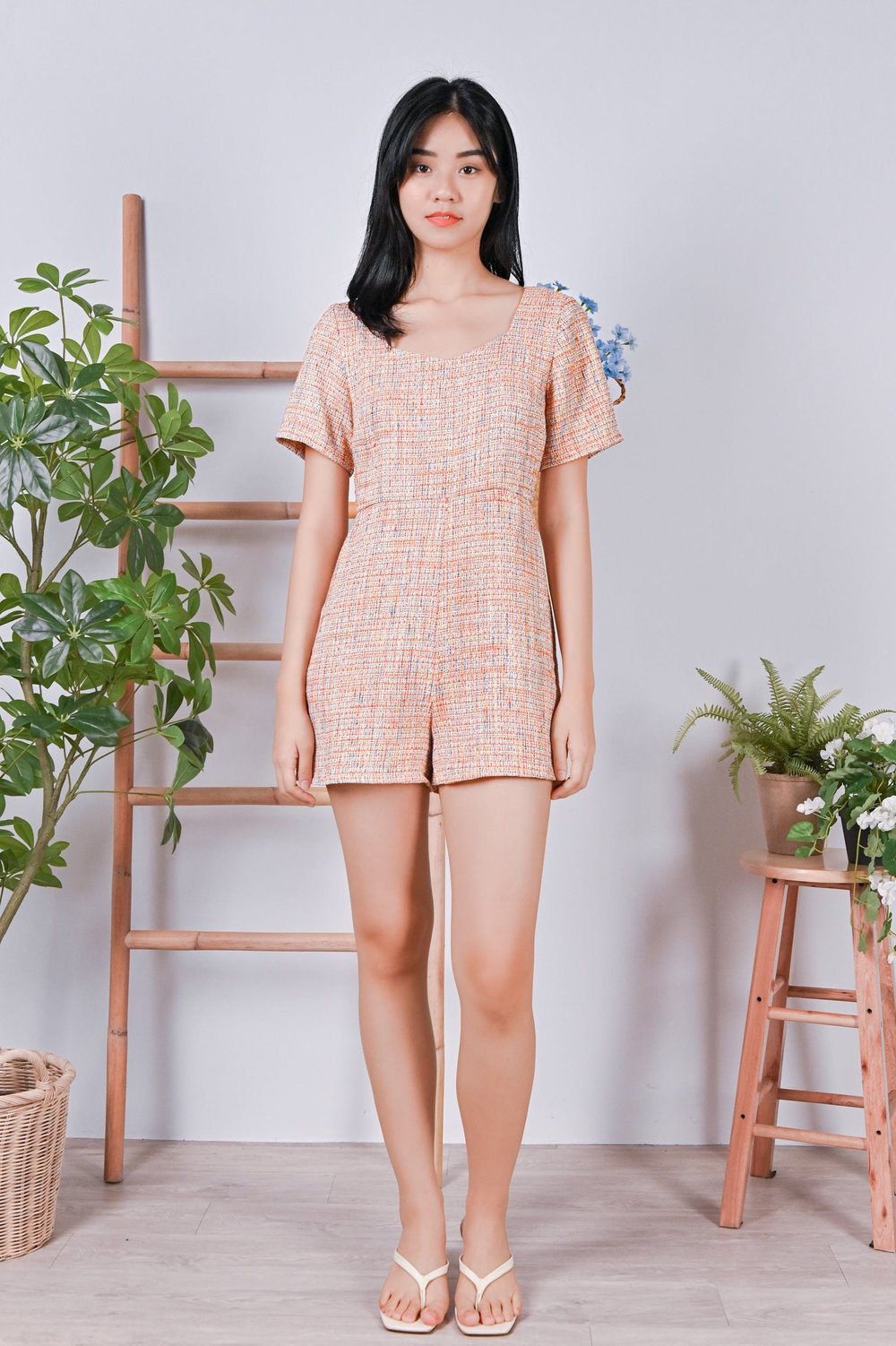 ESME TWEED ROMPER IN ORANGE