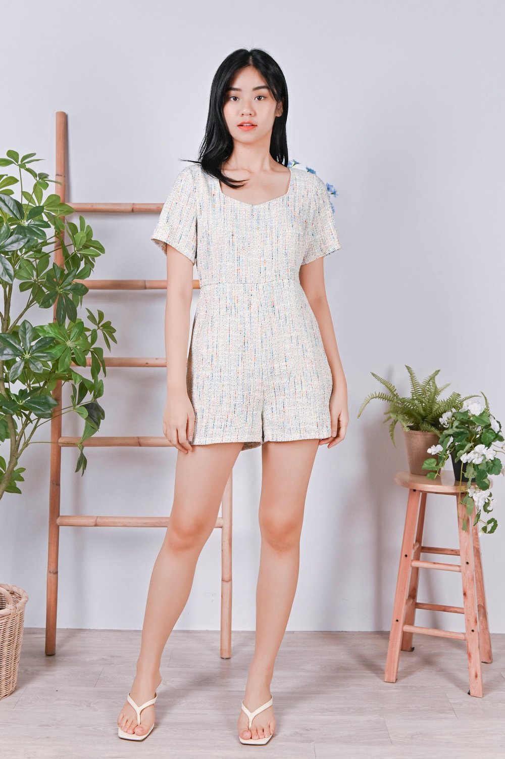ESME TWEED ROMPER IN WHITE