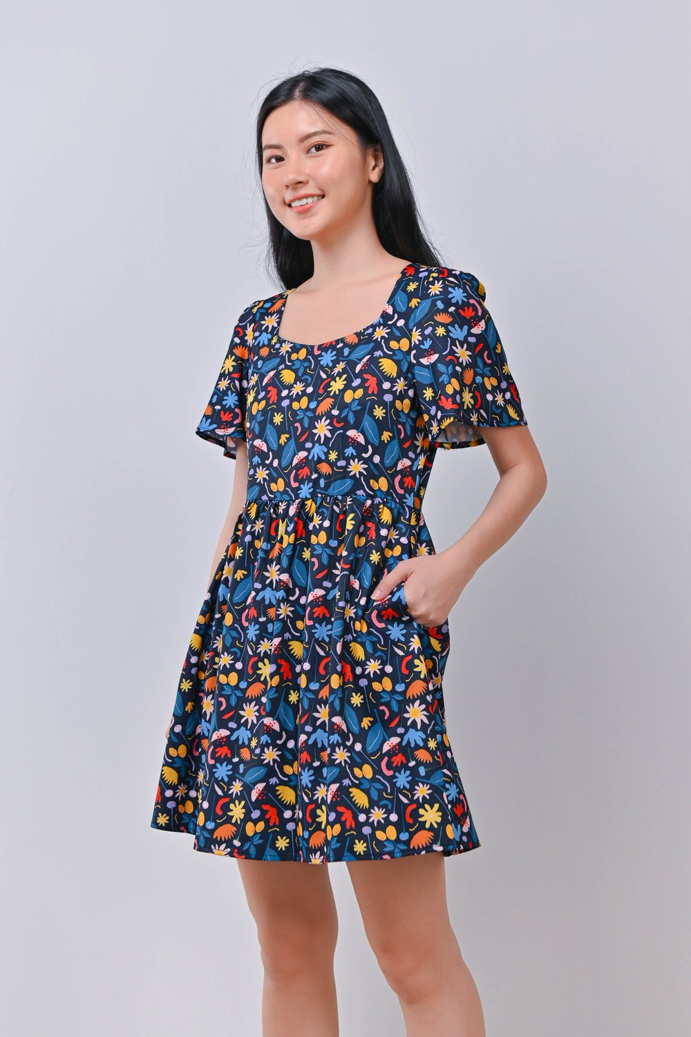 GEOMETRIC BOUQUET SWEETHEART DRESS-ROMPER