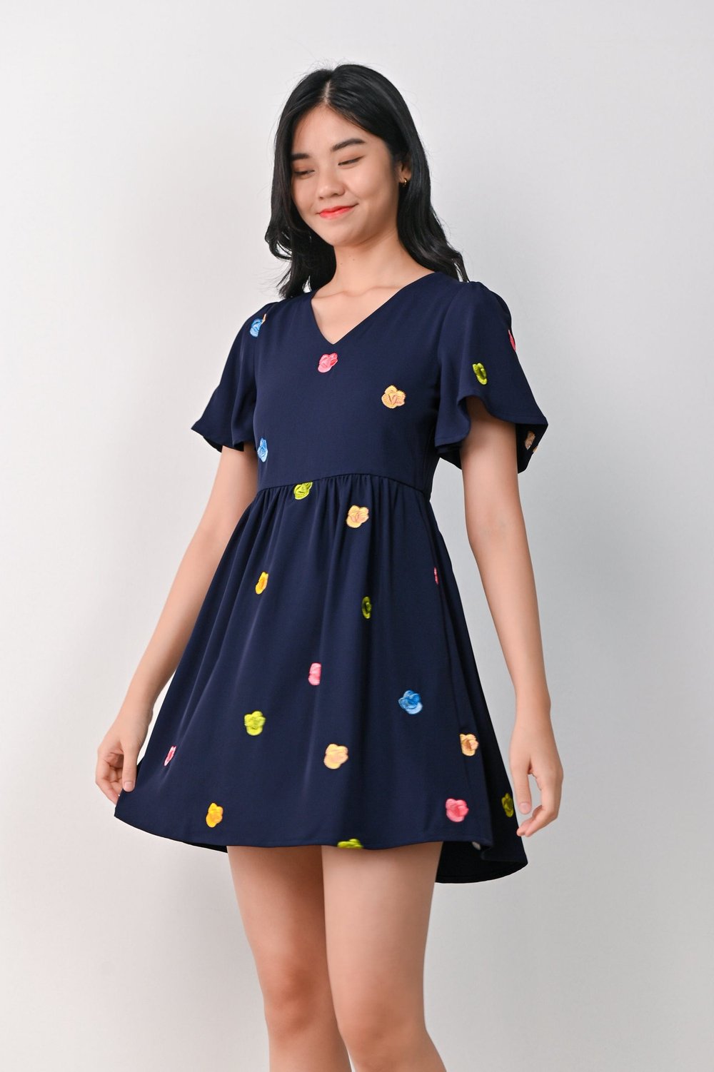 HUAT KUEH EMB. DRESS-ROMPER IN NAVY