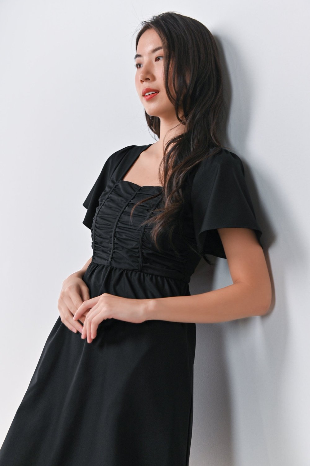 JISOO RUCHED DRESS-ROMPER IN BLACK