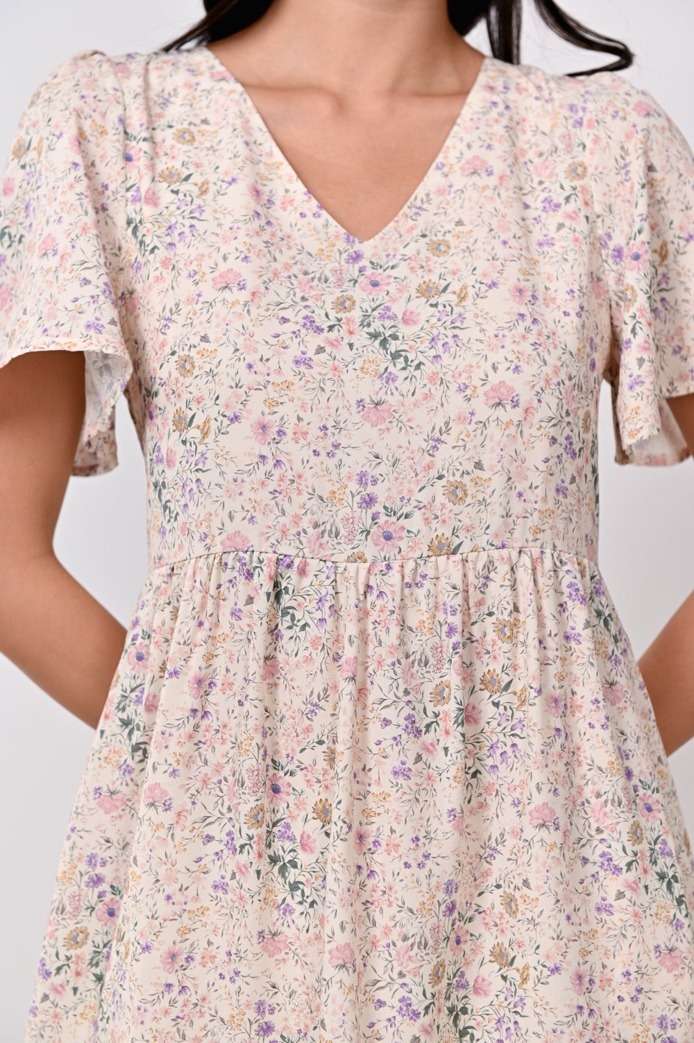 LORINDA FLORAL DRESS-ROMPER IN CREAM