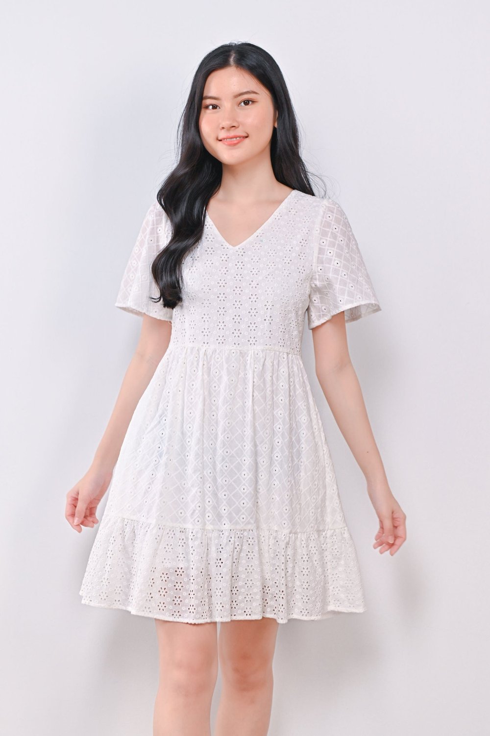 MIMI EYELET DRESS-ROMPER IN WHITE