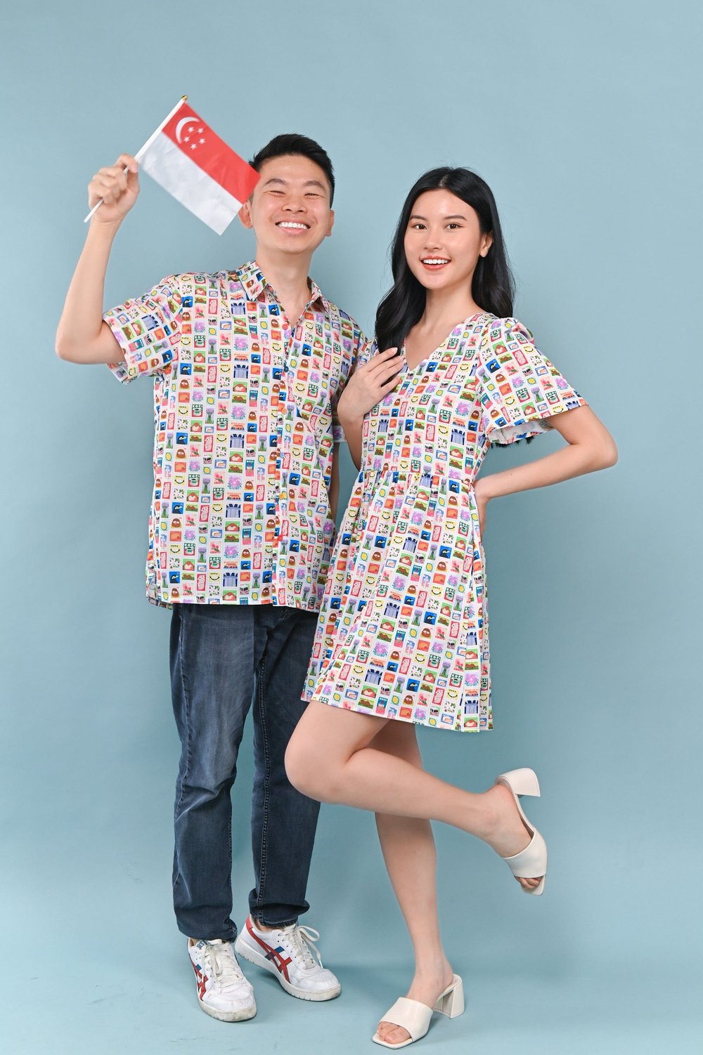 SG STAMPS V-NECK DRESS-ROMPER
