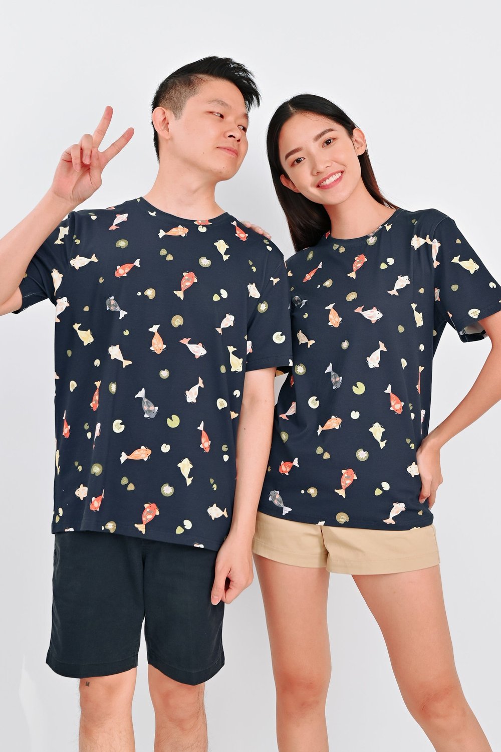 LUCKY KOI UNISEX TEE IN NAVY