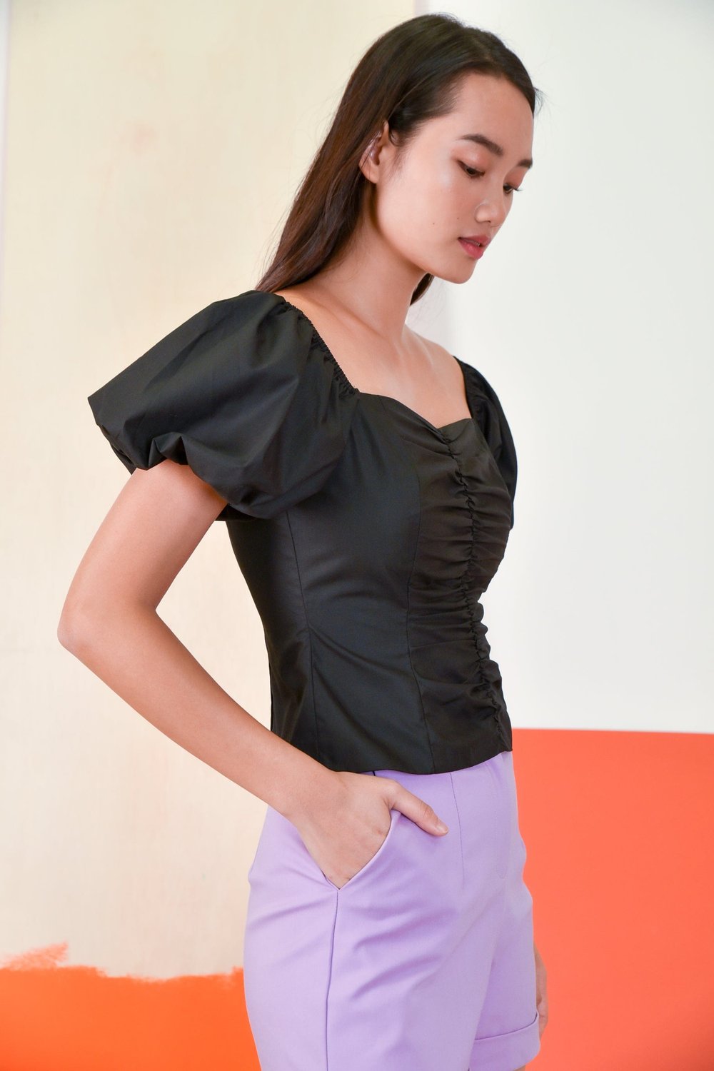 NATASHA PUFF SLEEVE TOP IN BLACK