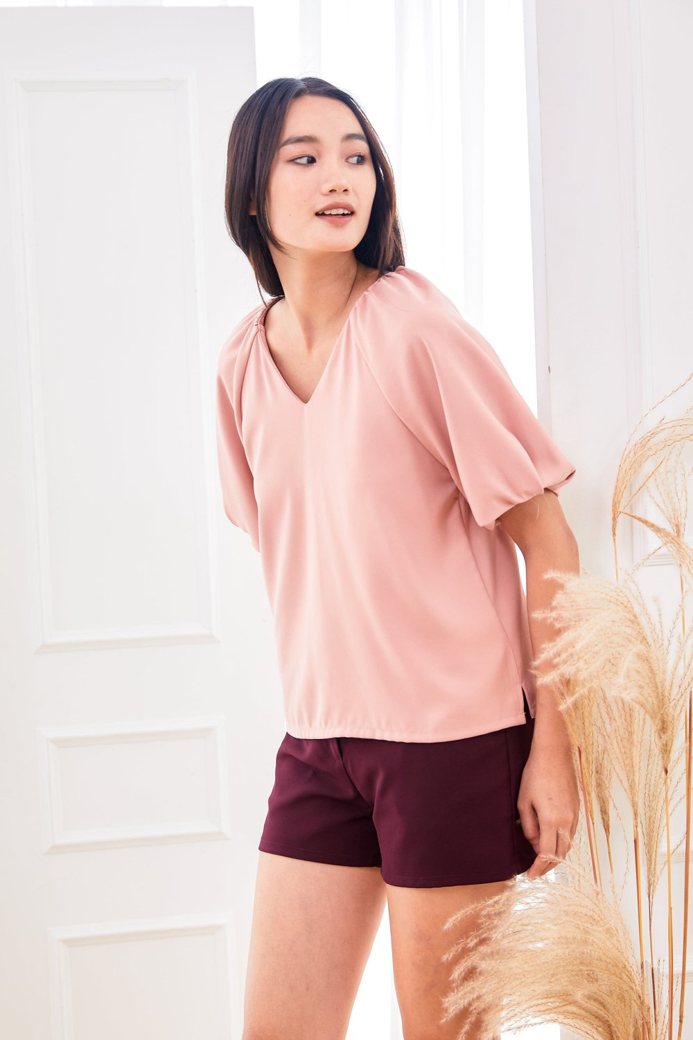 SMITH PUFF-SLEEVED TOP IN PINK
