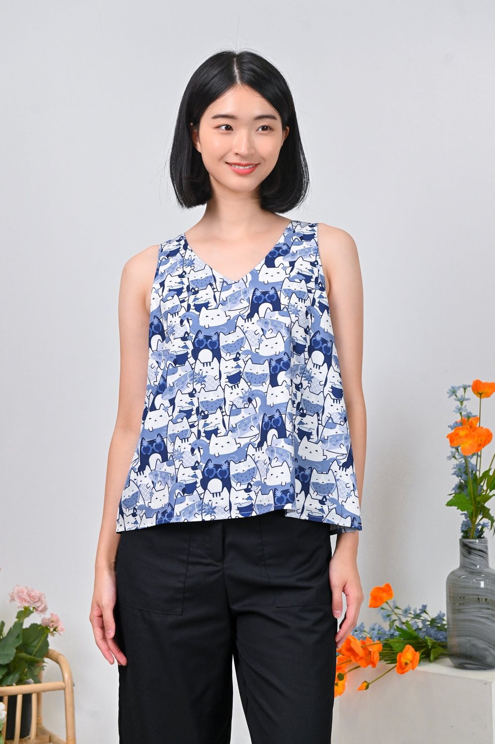 BLUE WATERMELON CAT TWO-WAY TOP